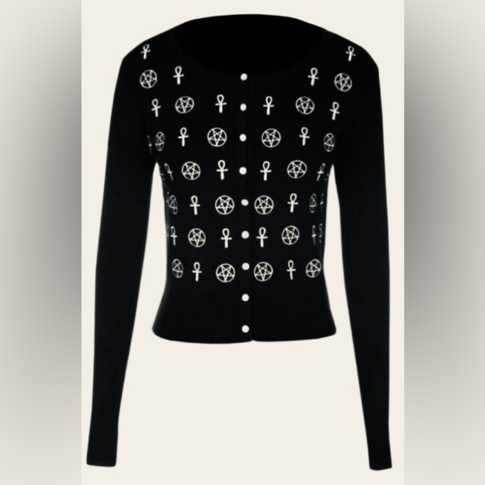 Womens Gothic Wicca Sweater Cardigan by Jawbreaker sz XL Embroidered symbols NEW